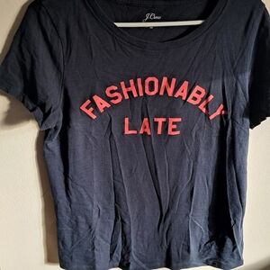 J. Crew Dark Blue Tee with Red Print